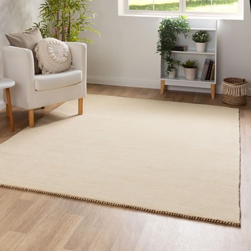 Steffensmeier Gabbeh Teppich Nomade | Wolle (Schurwolle), Beige, Größe: 130x190 cm Kurzflor Teppich für Wohnzimmer, Flur, Ethno Look von Steffensmeier