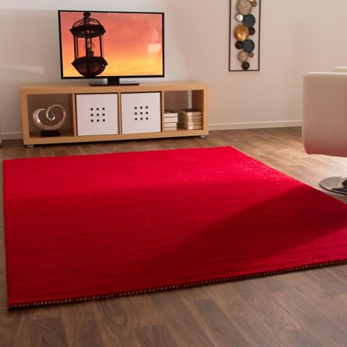 Steffensmeier Gabbeh Teppich Nomade | Wolle (Schurwolle), Rot, Größe: 190x290 cm Kurzflor Teppich für Wohnzimmer, Flur, Ethno Look von Steffensmeier