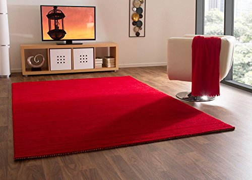 Steffensmeier Gabbeh Teppich Nomade | Wolle (Schurwolle), Rot, Größe: 80x150 cm Kurzflor Teppich für Wohnzimmer, Flur, Ethno Look von Steffensmeier