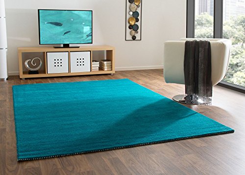 Steffensmeier Gabbeh Teppich Nomade | Wolle (Schurwolle), Türkis, Größe: 80x150 cm Kurzflor Teppich für Wohnzimmer, Flur, Ethno Look von Steffensmeier