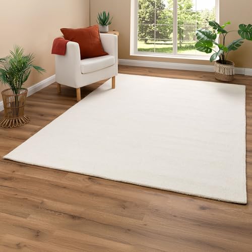 Steffensmeier Handtuft Teppich Brisbane | Quadratisch | Wolle | 20 mm Florhöhe | weich & hochwertig | Creme, Größe: 200x200 cm von Steffensmeier