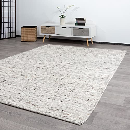 Steffensmeier Handwebteppich Athen | Wolle (Schurwolle), Grau Beige, handgewebt, gewalkt, Größe: 200x290 cm Wohnzimmer und Schlafzimmer von Steffensmeier