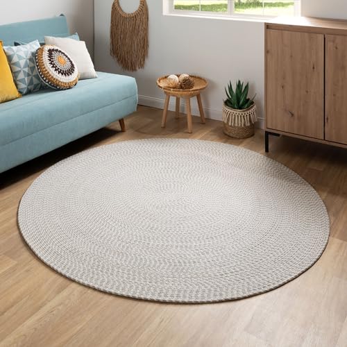 Steffensmeier Handweb Teppich Bali | 100% Baumwolle, Grau Creme, handgefertigt, Größe: Ø 120 cm | Flur, Eingangsbereich, Wohnzimmer von Steffensmeier