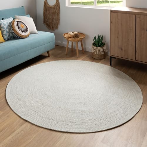 Steffensmeier Handweb Teppich Bali | 100% Baumwolle, Grün Creme, handgefertigt, Größe: Ø 100 cm | Flur, Eingangsbereich, Wohnzimmer von Steffensmeier