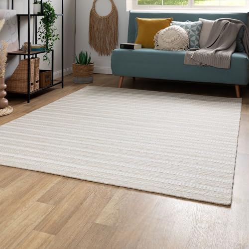 Steffensmeier Handweb Teppich Habo | Wolle (Schurwolle), Beige, handgewebt, Größe: 120x180 cm Wohnzimmer und Schlafzimmer von Steffensmeier