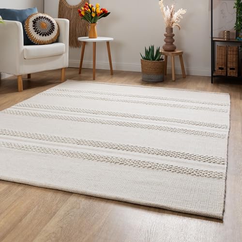 Steffensmeier Handweb Teppich Habo | Wolle (Schurwolle), Beige, handgewebt, Größe: 140x200 cm Wohnzimmer und Schlafzimmer von Steffensmeier