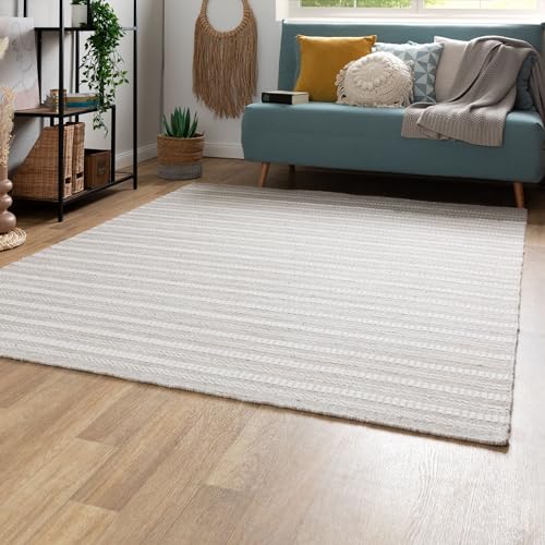 Steffensmeier Handweb Teppich Habo | Wolle (Schurwolle), Grau, Größe: 70x140 cm Wohnzimmer und Schlafzimmer von Steffensmeier