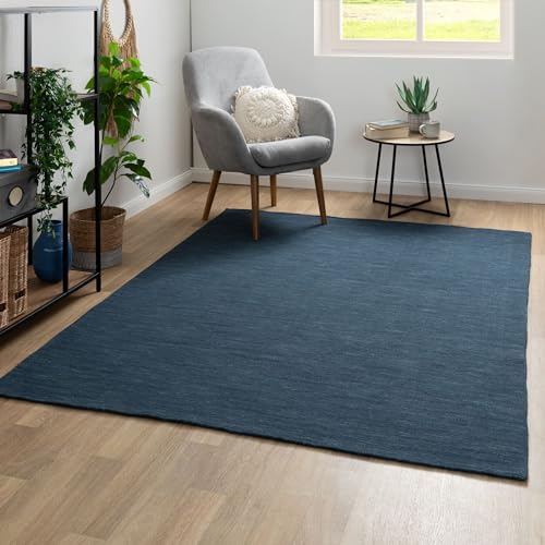 Steffensmeier Handweb Teppich Kelim Delhi | 100% Schurwolle in der Nutzschicht, Blau, handgewebt, Größe: 120x180 cm Wohnzimmer und Schlafzimmer von Steffensmeier