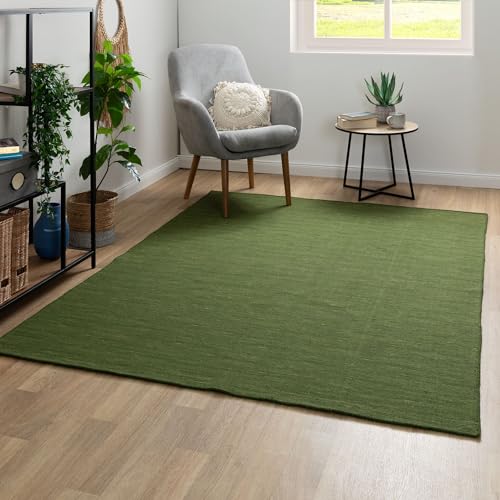 Steffensmeier Handweb Teppich Kelim Delhi | 100% Schurwolle in der Nutzschicht, Grün, handgewebt, Größe: 200x200 cm Wohnzimmer und Schlafzimmer von Steffensmeier