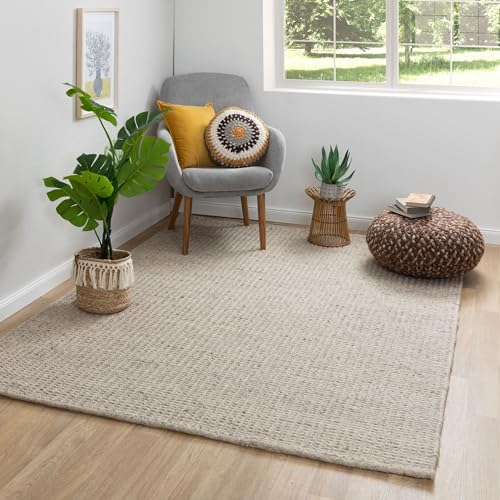 Steffensmeier Handweb Teppich Kornau | Wolle (Schurwolle), Beige Braun, handgewebt, Größe: 140x200 cm Wohnzimmer und Schlafzimmer von Steffensmeier