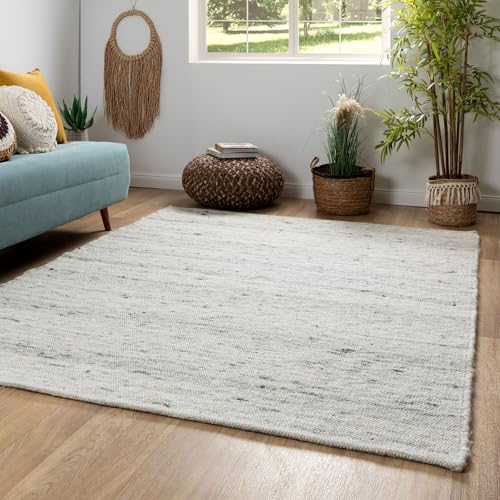 Steffensmeier Handweb Teppich Kos | Wolle (Schurwolle), Grau, handgewebt, Größe: 240x340 cm Wohnzimmer und Schlafzimmer von Steffensmeier