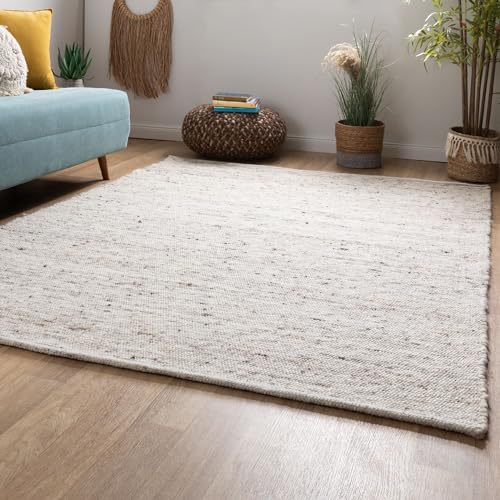 Steffensmeier Handweb Teppich Kos | Wolle (Schurwolle), Natur Dunkel, handgewebt, Größe: 240x290 cm Wohnzimmer und Schlafzimmer von Steffensmeier