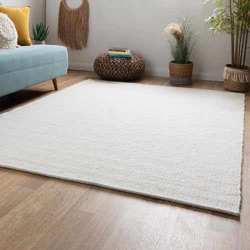 Steffensmeier Handweb Teppich Kos | Wolle (Schurwolle), Natur Hell, handgewebt, Größe: 70x130 cm Wohnzimmer und Schlafzimmer von Steffensmeier