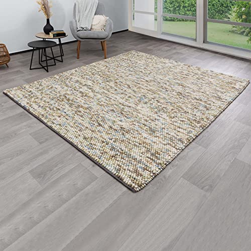 Steffensmeier Handweb Teppich Larbach | Wolle, Grün, handgewebt, Größe: 140x200 cm Wohnzimmer und Schlafzimmer von Steffensmeier