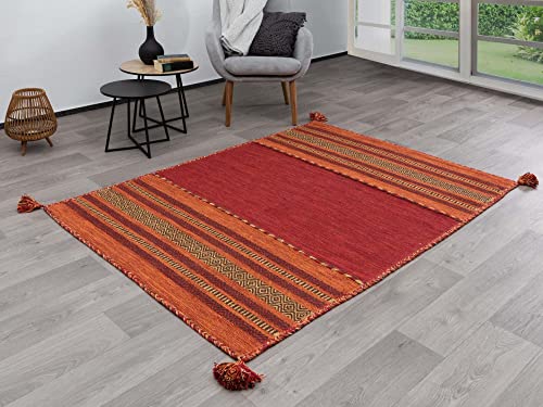 Steffensmeier Handwebteppich Muriani | Baumwolle | Wohnzimmer | Rot, handgewebt, Größe: 60x90 cm von Steffensmeier