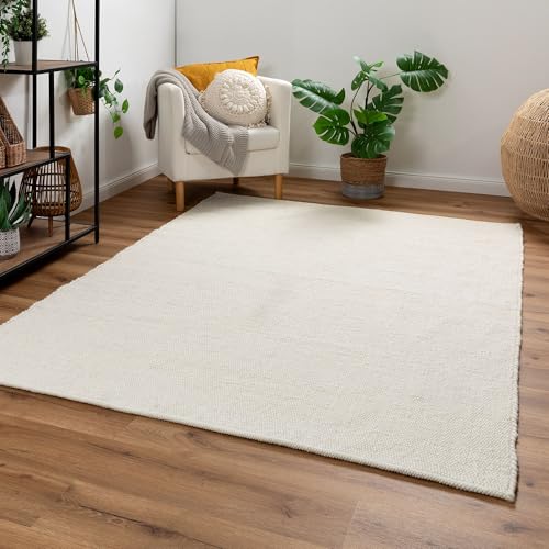 Steffensmeier Handweb Teppich Paros | Schurwolle | Natur hell, handgewebt, Größe: 160x160 cm Wohnzimmer und Schlafzimmer von Steffensmeier
