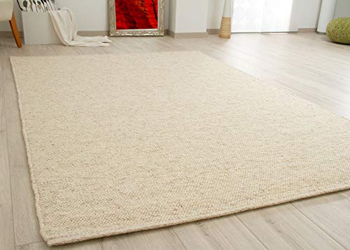 Steffensmeier Handweb Teppich Weitnau | Wolle (Schurwolle), Creme meliert, handgewebt, Größe: 170x240 cm Wohnzimmer und Schlafzimmer von Steffensmeier