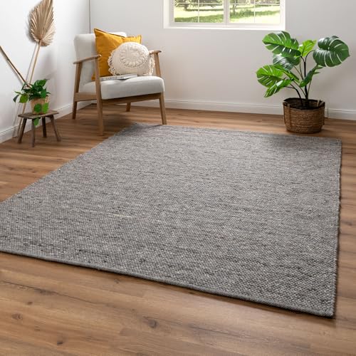 Steffensmeier Handwebteppich Benin aus 100% Schurwolle in Grau, mit Fusselstopp, Größe: 90x160 cm von Steffensmeier