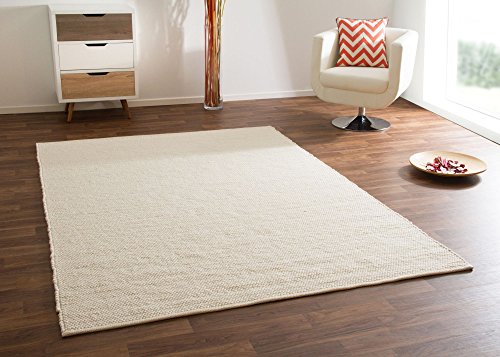 Steffensmeier Handwebteppich Gabun 100% Schurwolle mit Fusselstopp für Wohnzimmer, Creme, Größe 170x230 cm von Steffensmeier