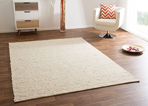 Steffensmeier Handwebteppich Gabun 100% Schurwolle Wohnzimmer im Scandi Style, Natur, Größe 70x130 cm von Steffensmeier