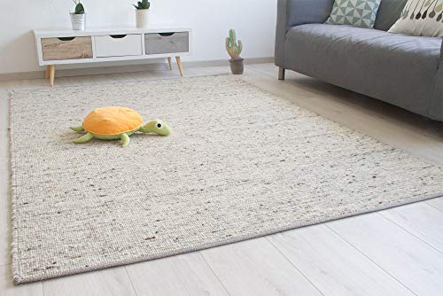 Steffensmeier Handwebteppich Laufenburg | Wolle (Schurwolle), Natur Grau, handgewebt, Größe: 200x290 cm Wohnzimmer und Schlafzimmer von Steffensmeier