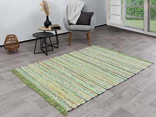 Steffensmeier Handwebteppich Nango | Fußbodenheizunggeeignet | Antistatisch | Grün, handgewebt, Größe: 60x90 cm von Steffensmeier