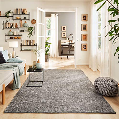 Steffensmeier Handwebteppich Walchsee | Wolle (Schurwolle), Anthrazit, handgewebt, Größe: 170x230 cm Wohnzimmer und Schlafzimmer von Steffensmeier