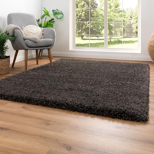 Steffensmeier Hochflor Teppich Twilight | Wohnzimmer | Beste Qualität | Elastischer Flor | Anthrazit 7733, Größe: 160x160 cm von Steffensmeier