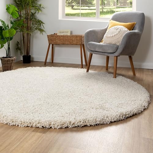 Steffensmeier Hochflor Teppich Twilight | Wohnzimmer | Beste Qualität | Elastischer Flor | Creme 6926, Größe: Ø160 cm rund von Steffensmeier