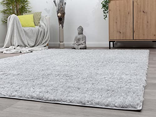 Steffensmeier Hochflor Teppich Vaasa | Shaggy Langflor Teppich | Wohnzimmer, Schlafzimmer, Silber, Größe: 65x130 cm von Steffensmeier