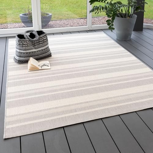 Steffensmeier In- und Outdoor Teppich Bergen Küche Balkon Garten Flur, wasserfest, Kunststoff, Streifen Grau, Größe: 240x330 cm von Steffensmeier