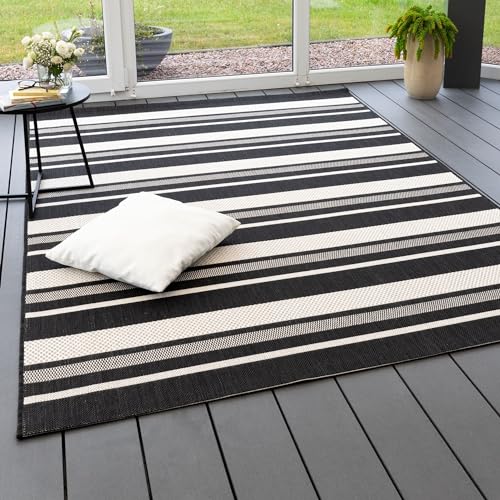 Steffensmeier In- und Outdoor Teppich Bergen Küche Balkon Garten Flur, wasserfest, Kunststoff, Streifen Schwarz, Größe: 133x190 cm Steffensmeier In- und Outdoor Teppich Bergen Küche Balkon Garten Flur, wasserfest, Kunststoff, Streifen Schwarz, Größe: 133x190 cm von Steffensmeier