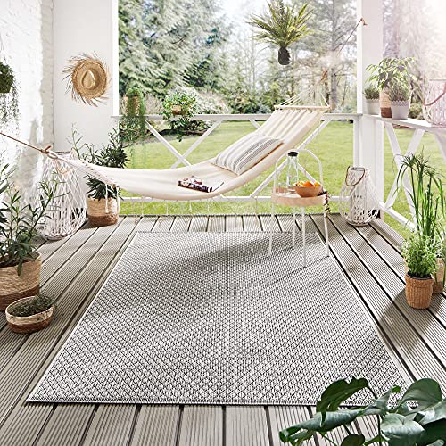 Steffensmeier Indoor Outdoor Teppich Norrland Garten Flur Balkon, wasserfest, strapazierfähig und pflegeleicht, Karo Beige Grau, Größe: 135x190 cm von Steffensmeier