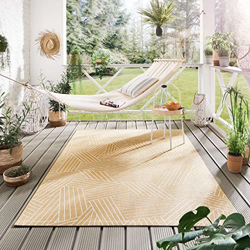 Steffensmeier Indoor Outdoor Teppich Öland Balkon Terrasse Küche Garten wasserfest Kunststoff, strapazierfähig, Kristall Senf Beige, 200x250 cm von Steffensmeier