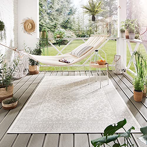 Steffensmeier Indoor Outdoor Teppich Öland Balkon Terrasse Küche Garten wasserfest Kunststoff, strapazierfähig, Oriental Beige Silber, 240x290 cm von Steffensmeier