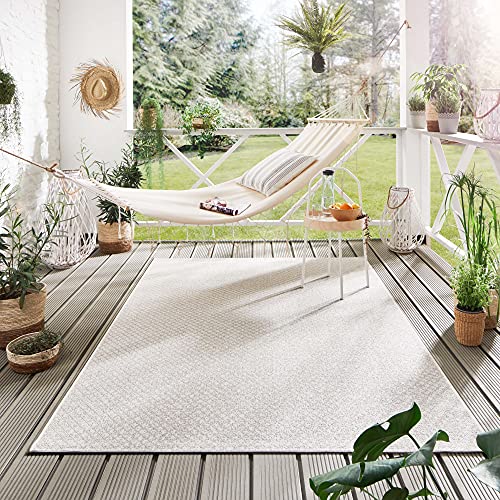 Steffensmeier Indoor Outdoor Teppich Öland Balkon Terrasse Küche Garten wasserfest Kunststoff, strapazierfähig, Raute Beige Silber, 200x200 cm von Steffensmeier