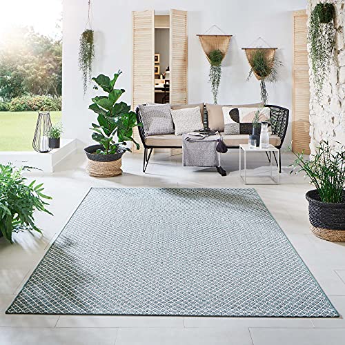 Steffensmeier Indoor Outdoor Teppich Öland Balkon Terrasse Küche Garten wasserfest Kunststoff, strapazierfähig, Raute Mint Beige, 120x170 cm von Steffensmeier