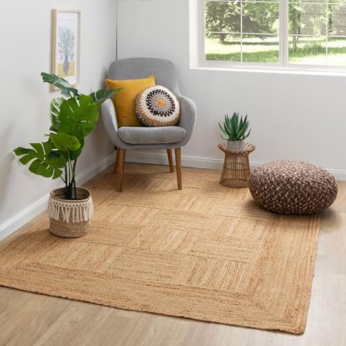 Steffensmeier Jute Teppich Goa | Rechteckig | Wohnzimmer, Flur, Eingangsbereich, Naturfaser, hangeflochten, Bordüre, Größe: 140x200 cm von Steffensmeier