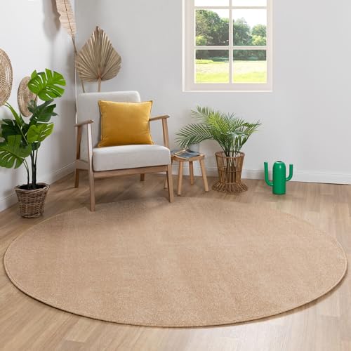Steffensmeier Kurzflor Teppich Ibiza - Rund | Rund | Wohnzimmerteppich | modern | strapazierfähig und pflegeleicht | Beige | Größe: Ø150 cm von Steffensmeier