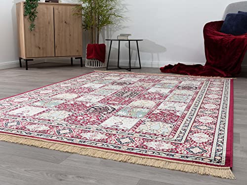 Steffensmeier Kurzflor Teppich Riad | Wohnzimmer | Orient | Pflegeleicht | Felder Rot, Größe: 160x230 cm von Steffensmeier