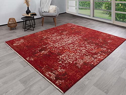 Steffensmeier Nepal Indien Teppich Pasni | Wolle, Rot, Größe: 250x350 cm, Wollteppich für Wohnzimmer und Schlafzimmer von Steffensmeier