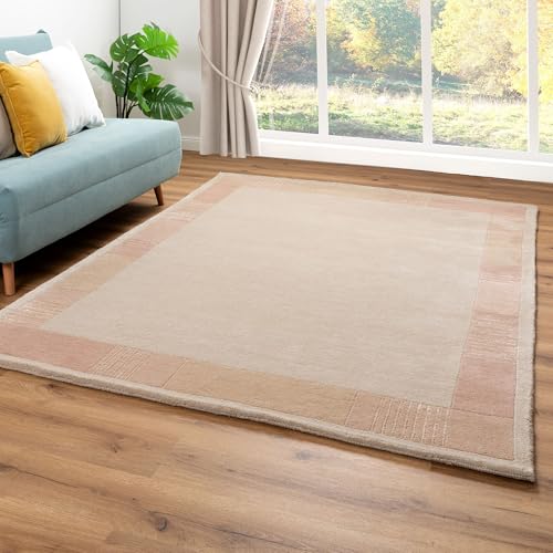 Steffensmeier Nepal Teppich Pokhara | Bordüre | Wohnzimmer | Neuseelandwolle | Rund | Creme Rose, Größe: 90x160 cm von Steffensmeier