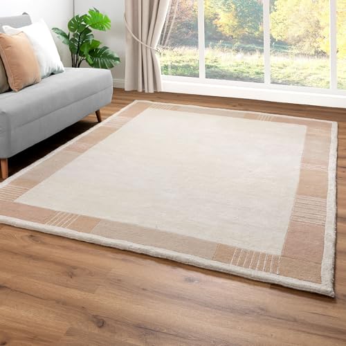 Steffensmeier Nepal Teppich Pokhara | Bordüre | Wohnzimmer | Neuseelandwolle | Rund | Creme Beige, Größe: 120x180 cm Steffensmeier Nepal Teppich Pokhara | Bordüre | Wohnzimmer | Neuseelandwolle | Rund | Creme Beige, Größe: 120x180 cm von Steffensmeier