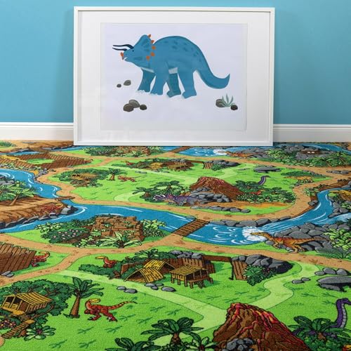 Steffensmeier Teppichboden Buddy Meterware | Auslegware für Kinderzimmer | Spielteppich | Dino, Größe: 200x200 cm von Steffensmeier