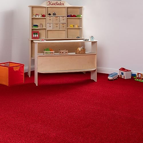 Steffensmeier Teppichboden Cambridge Young Meterware | Auslegware für Kinderzimmer Wohnzimmer Schlafzimmer | Rot, Größe: 100x100 cm von Steffensmeier