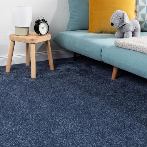 Steffensmeier Teppichboden Korsika Meterware | Auslegware für Kinderzimmer Wohnzimmer Schlafzimmer | Blau, Größe: 100x200 cm von Steffensmeier