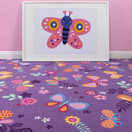 Steffensmeier Teppichboden Sophia Meterware | Auslegware für Kinderzimmer | Spielteppich | Schmetterling Lila, Größe: 400x400 cm von Steffensmeier