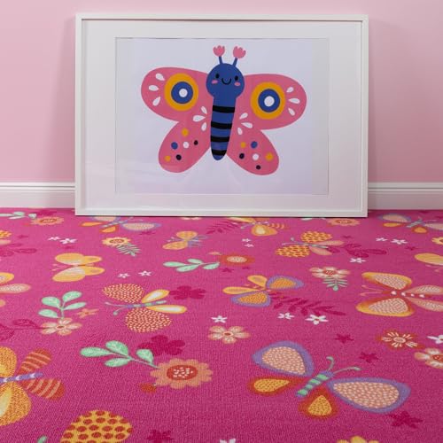 Steffensmeier Teppichboden Sophia Meterware | Auslegware für Kinderzimmer | Spielteppich | Schmetterling Pink, Größe: 300x400 cm von Steffensmeier