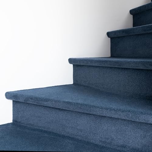 Steffensmeier Velours Teppichboden Messina Meterware | Auslegware für Treppen Flur Wohnzimmer Schlafzimmer | Blau, Größe: 100x600 cm von Steffensmeier