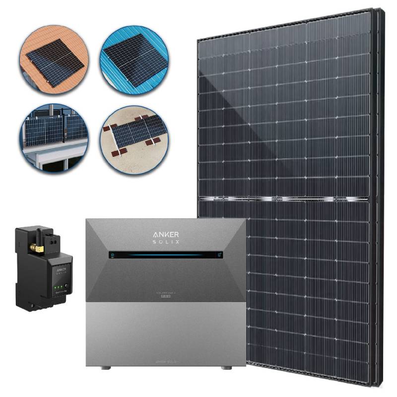 Stegpearl Balkonkraftwerk 2000W All in one Balkonkraftwerk mit Speicher 3,2 kWh Anker Solix Pro, (Komplettset Alles in einem 8 qm2 Solaranlage 3,2 kWh Speicher inkl. Installation mit Ziegeldach Halterung, 4x500W Bifaziale Glas Solarmodule Geeignet für alle Dachtypen), Integriertem 800W Wechselrichter und APP & WiFi Einrichtungen von Stegpearl